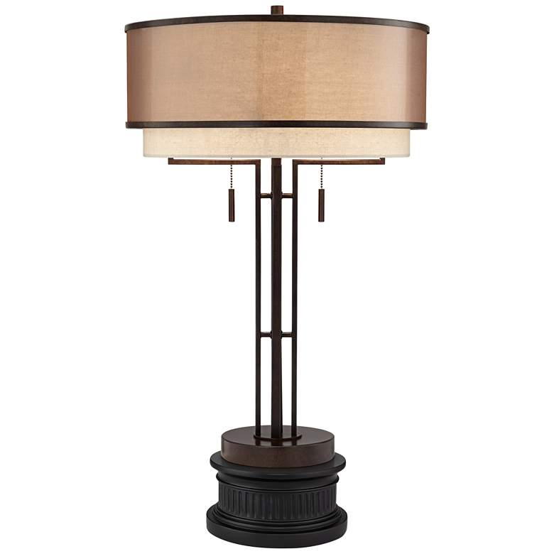 Image 1 Franklin Iron Works Andes Bronze Double Shade Table Lamp with Black Riser