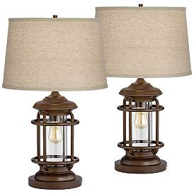 Image2 of Franklin Iron Works Andreas 26" Lantern Night Light USB Lamps Set of 2