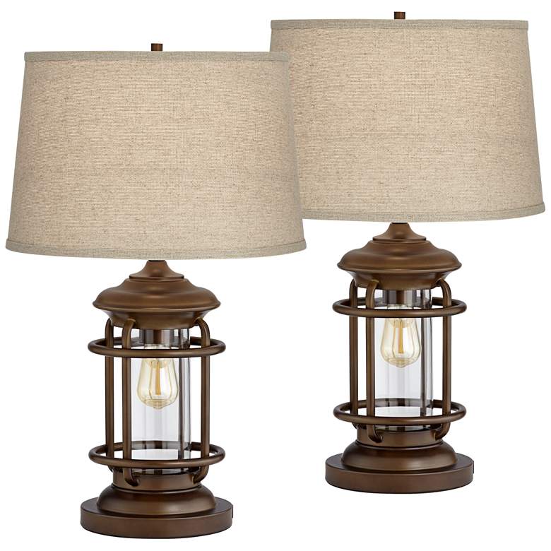 Image 2 Franklin Iron Works Andreas 26 inch Lantern Night Light USB Lamps Set of 2