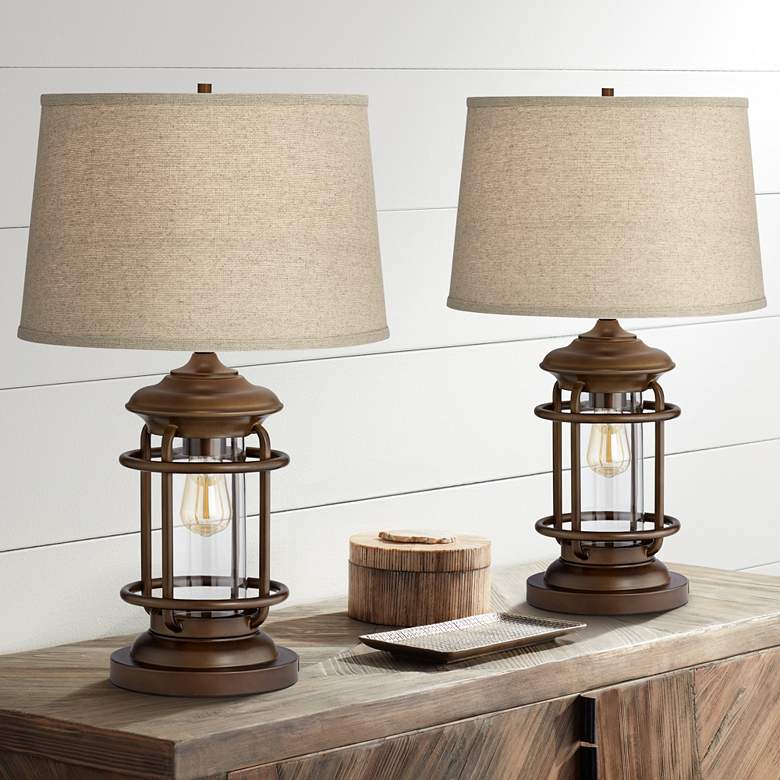 Image 1 Franklin Iron Works Andreas 26" Lantern Night Light USB Lamps Set of 2
