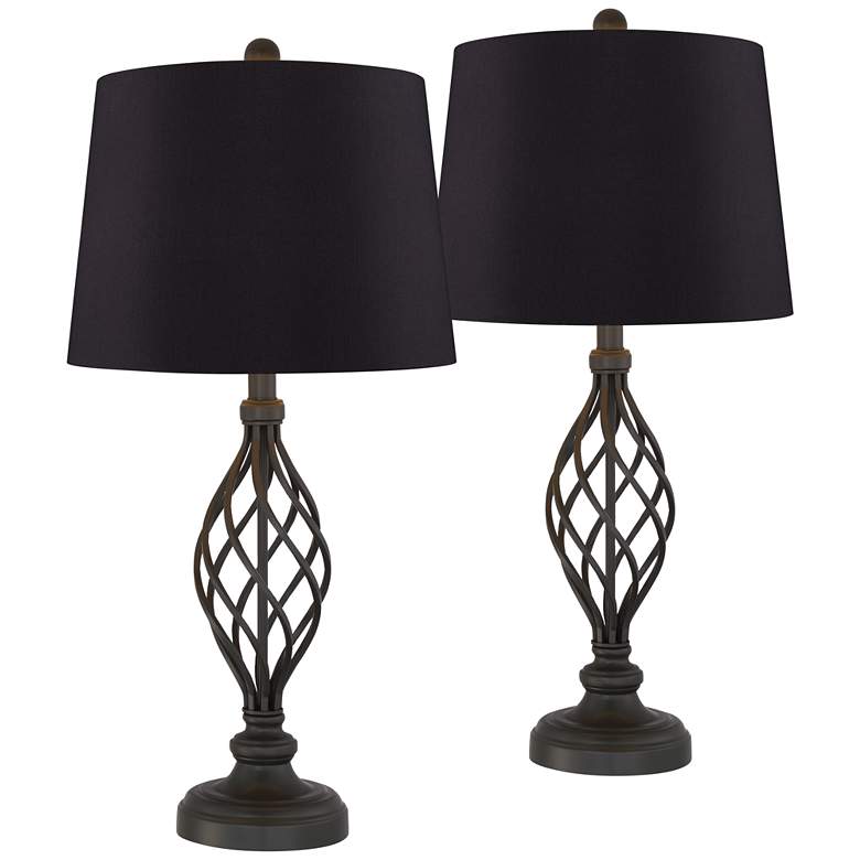 Image 1 Franklin Iron Works Annie 28 inch Black Scroll Table Lamps Set of 2