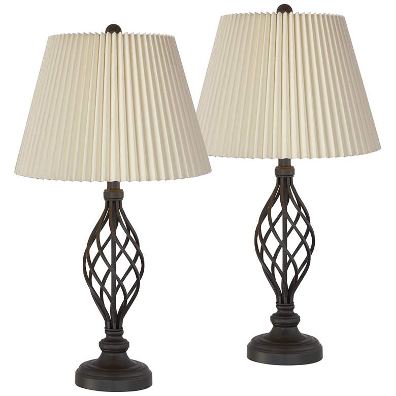 Image 1 Franklin Iron Works Annie 28 inch Bronze Lamps with Ivory Shades Set of 2
