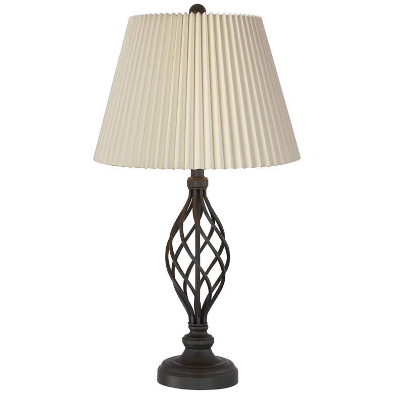 Image 4 Franklin Iron Works Annie 28 inch Bronze Lamps with Ivory Shades Set of 2 more views