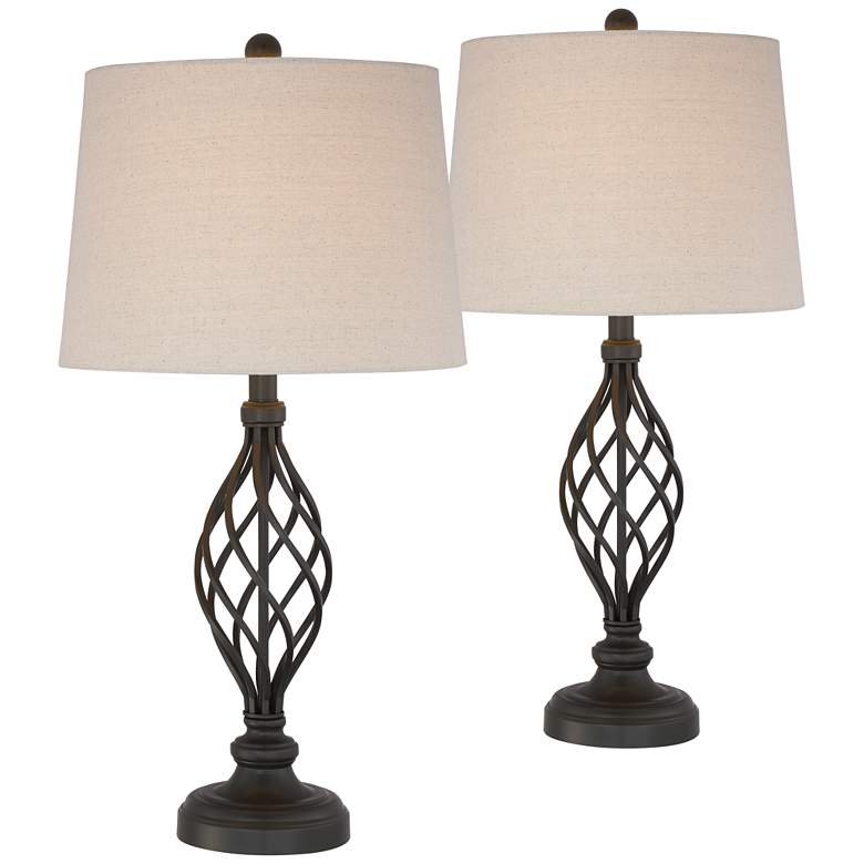Image 2 Franklin Iron Works Annie 28" Open Scroll Iron Bronze Lamps Set of 2