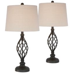Franklin Iron Works Annie 28" Open Scroll Iron Bronze Lamps Set of 2