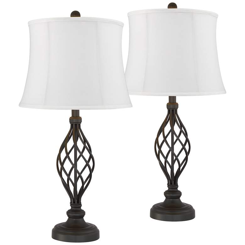 Image 1 Franklin Iron Works Annie 28 inch White and Iron Scroll Lamps Set of 2