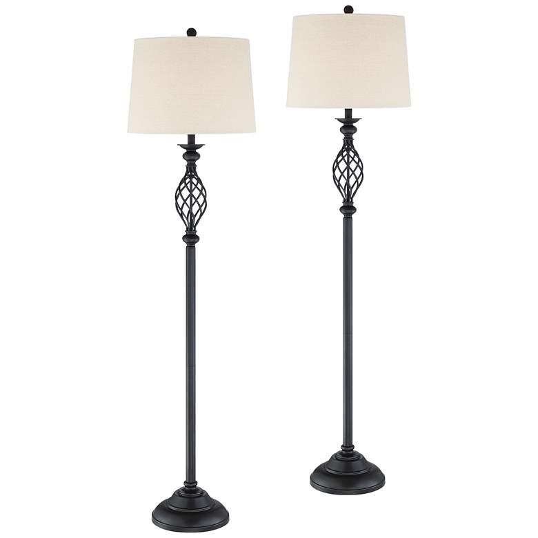 Image 2 Franklin Iron Works Annie 63" Bronze Iron Scroll Floor Lamps Set of 2