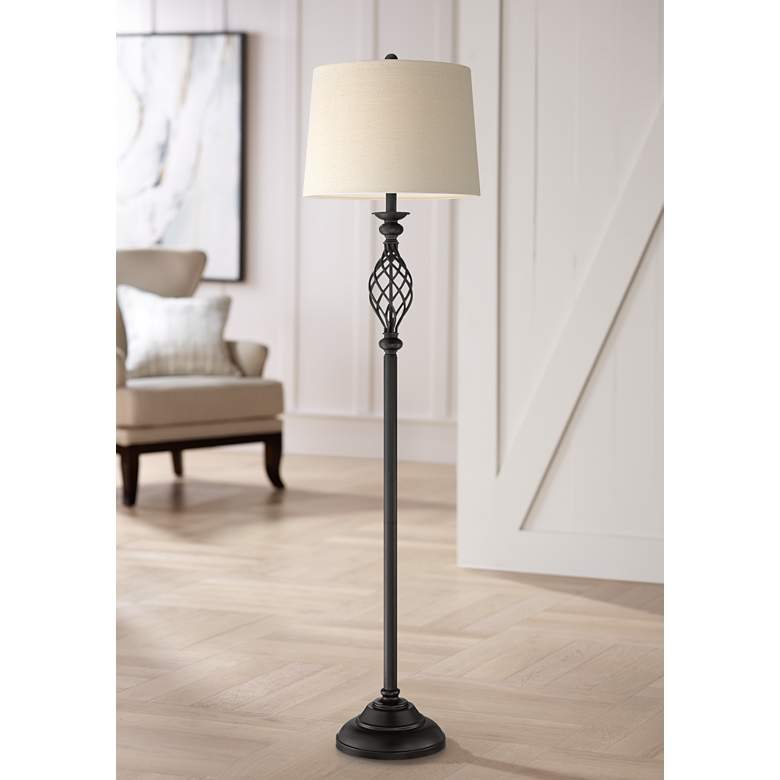 Image 1 Franklin Iron Works Annie 63" High Bronze Iron Scroll Floor Lamp