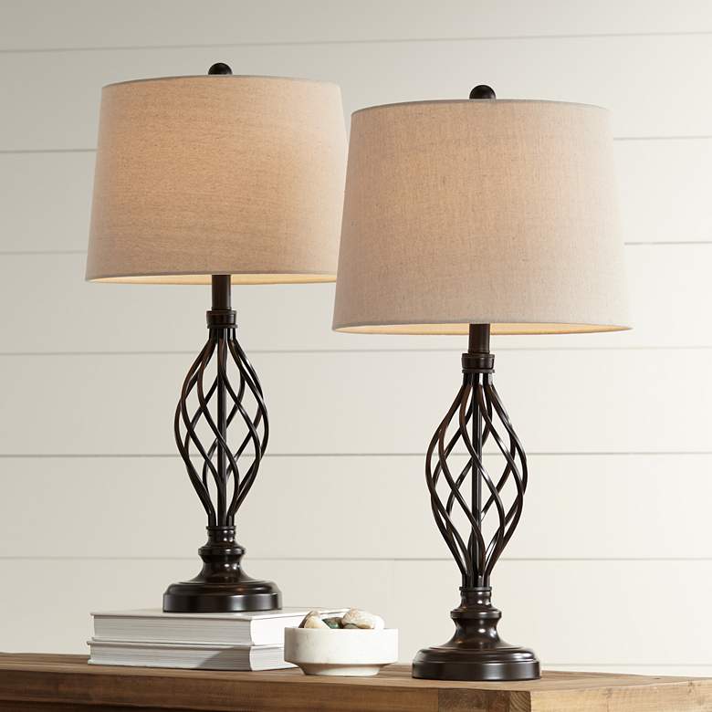 Image 1 Franklin Iron Works Annie Iron Scroll Lamps Set of 2 with Table Top Dimmers