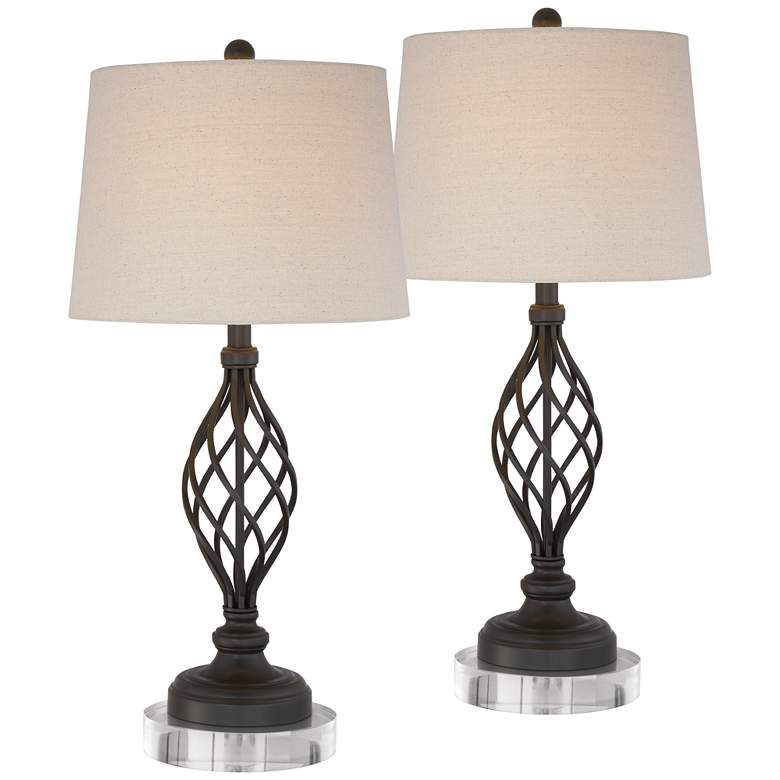 Image 1 Franklin iron Works Annie Iron Scroll Table Lamps with Round Acrylic Risers