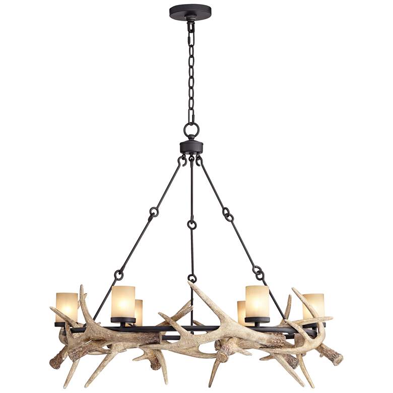 Image 6 Franklin Iron Works Antler Lodge 36.75 inch Wide 6-Light Rustic Chandelier more views