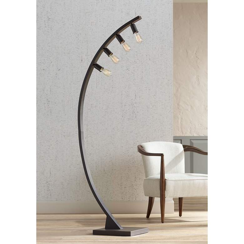 Image 1 Franklin Iron Works Arcos 71" Bronze 4-Light Modern Arc Floor Lamp