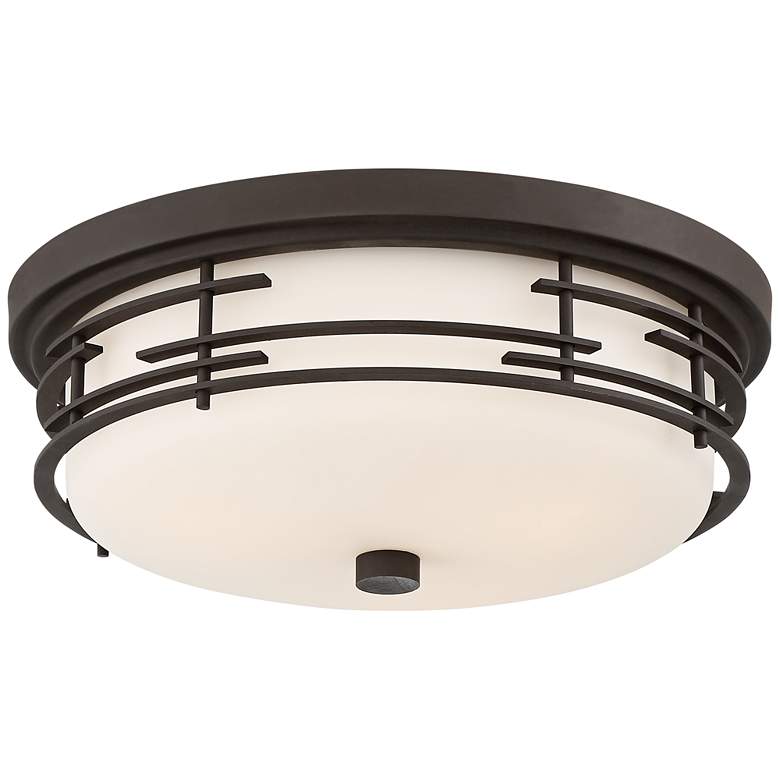 Image 2 Franklin Iron Works Arden 14" Bronze and White Glass Ceiling Light