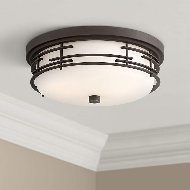 Image 1 Franklin Iron Works Arden 14" Bronze and White Glass Ceiling Light