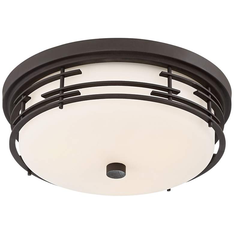 Image 4 Franklin Iron Works Arden 14" Bronze and White Glass Ceiling Light more views