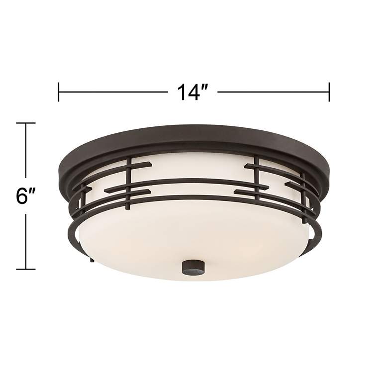Image 5 Franklin Iron Works Arden 14 inch Bronze and White Glass Ceiling Light more views