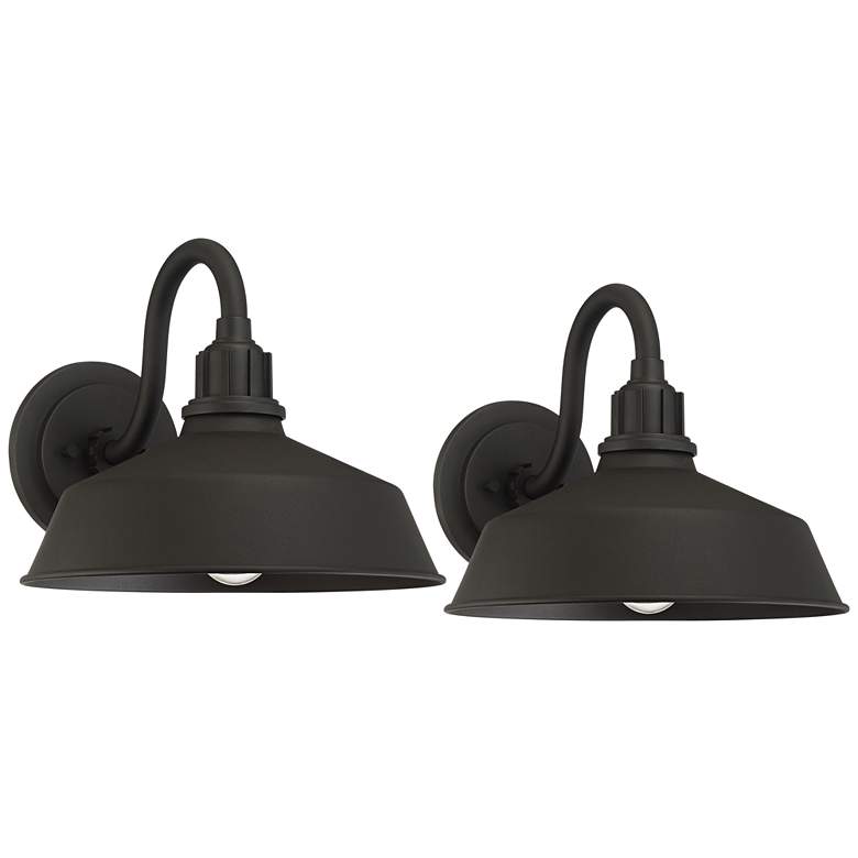 Image 2 Franklin Iron Works Arnett 10 1/2" Black Outdoor Barn Lights Set of 2