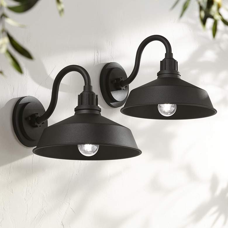 Image 1 Franklin Iron Works Arnett 10 1/2" Black Outdoor Barn Lights Set of 2