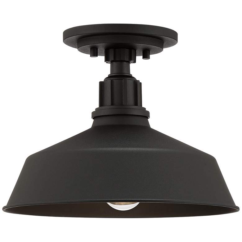 Image 5 Franklin Iron Works Arnett 12" Wide Textured Black Barn Ceiling Light more views