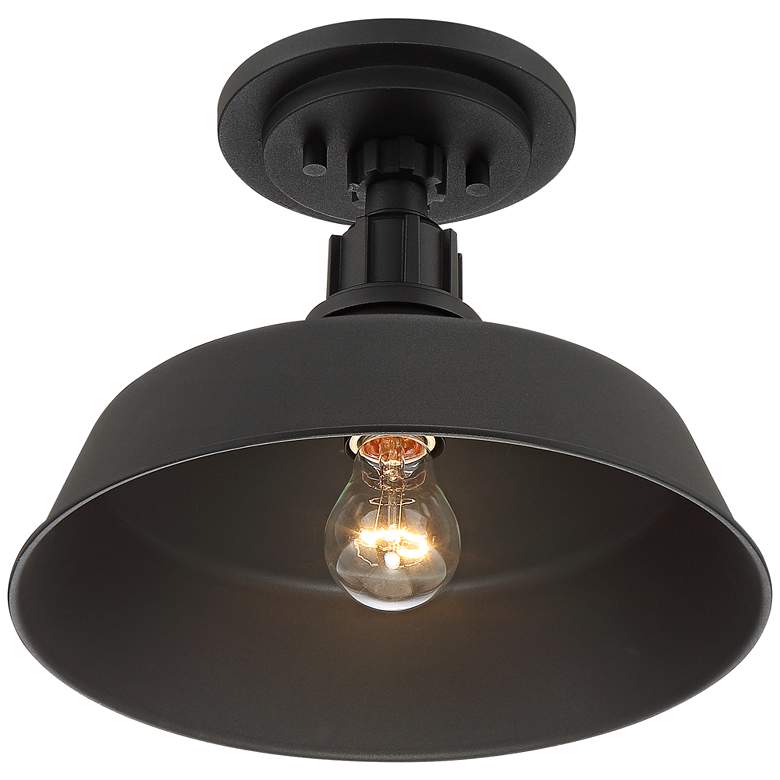 Image 6 Franklin Iron Works Arnett 12" Wide Textured Black Barn Ceiling Light more views