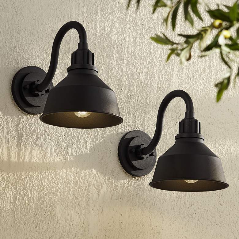 Image 1 Franklin Iron Works Arnett 8" Wide Black Outdoor Wall Light Set of 2