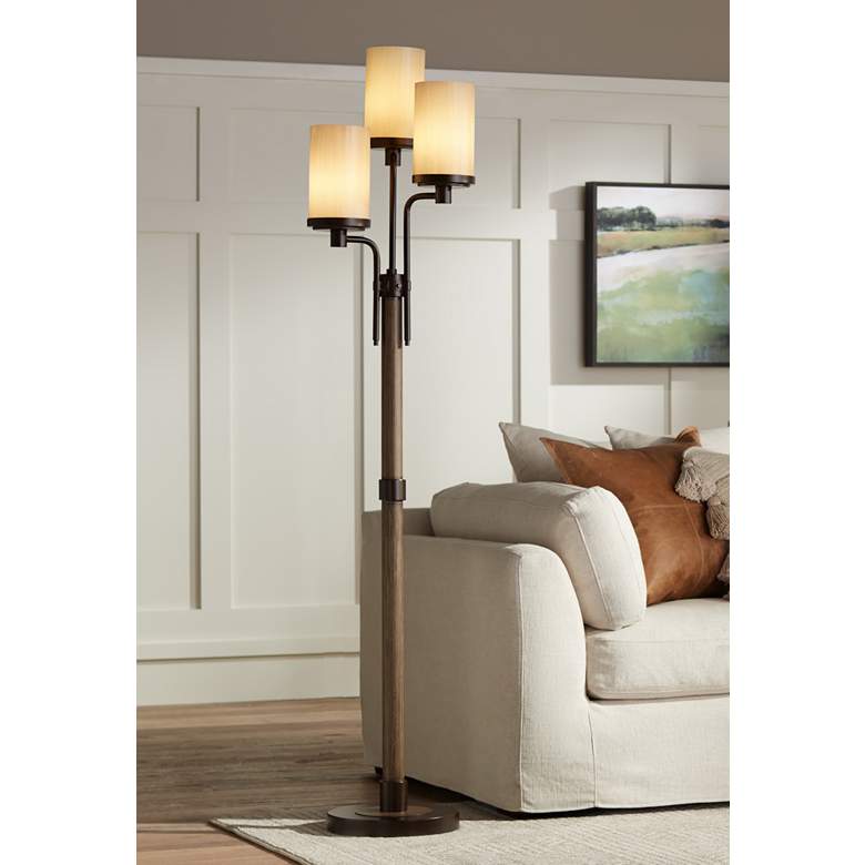 Image 1 Franklin Iron Works Astoria Faux Wood and Bronze 3-Light Tree Floor Lamp