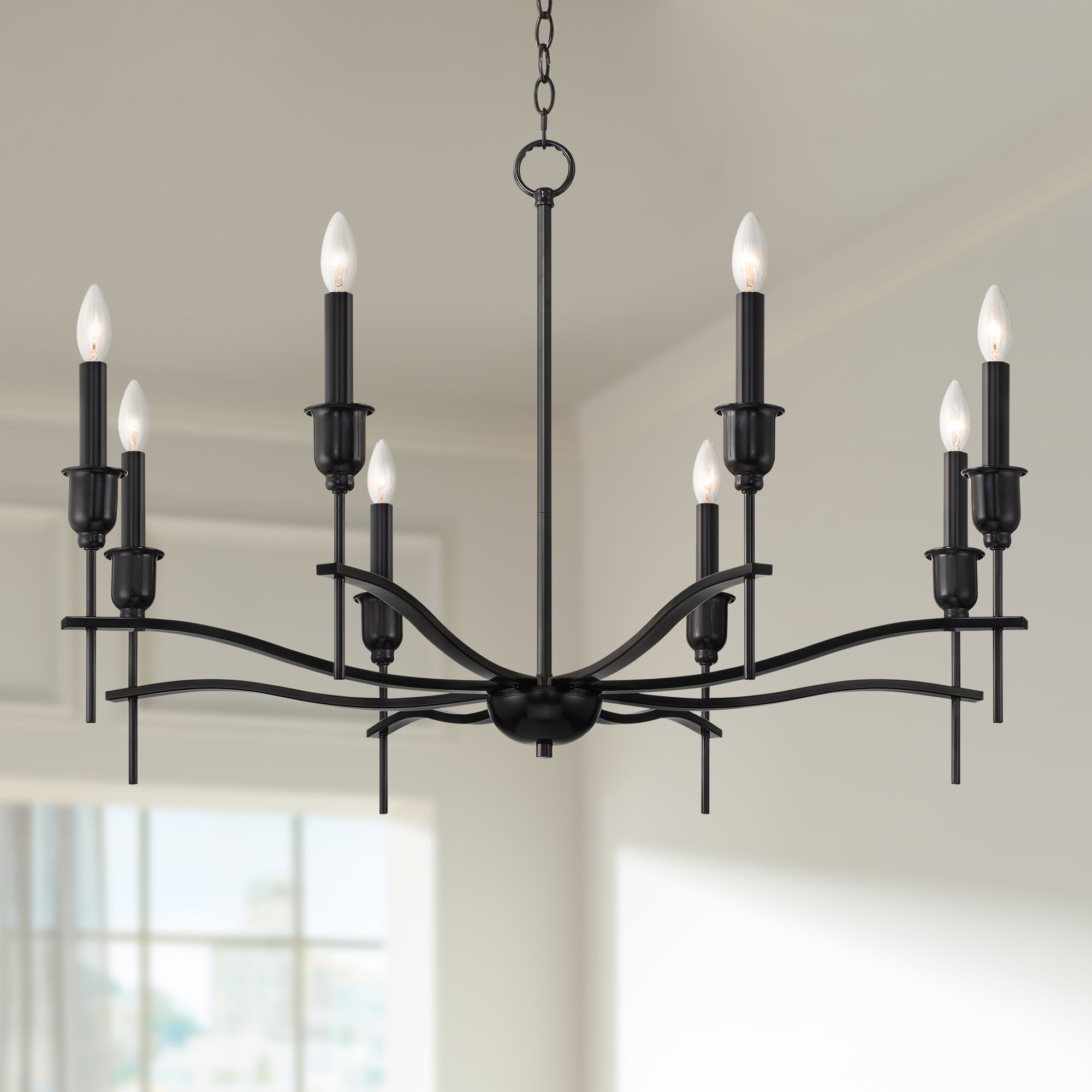 Franklin Iron Works Austin 36 Black 8 Light Candelabra Chandelier
