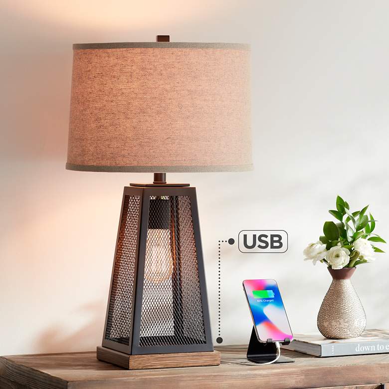 Image 2 Franklin Iron Works Barris 26 3/4 inch USB Table Lamp with LED Night Light