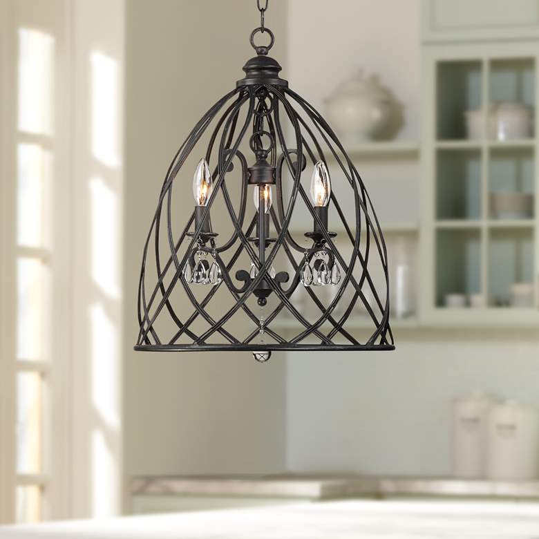 Image 1 Franklin Iron Works Bell Cage 22" High Metal Mini Chandelier
