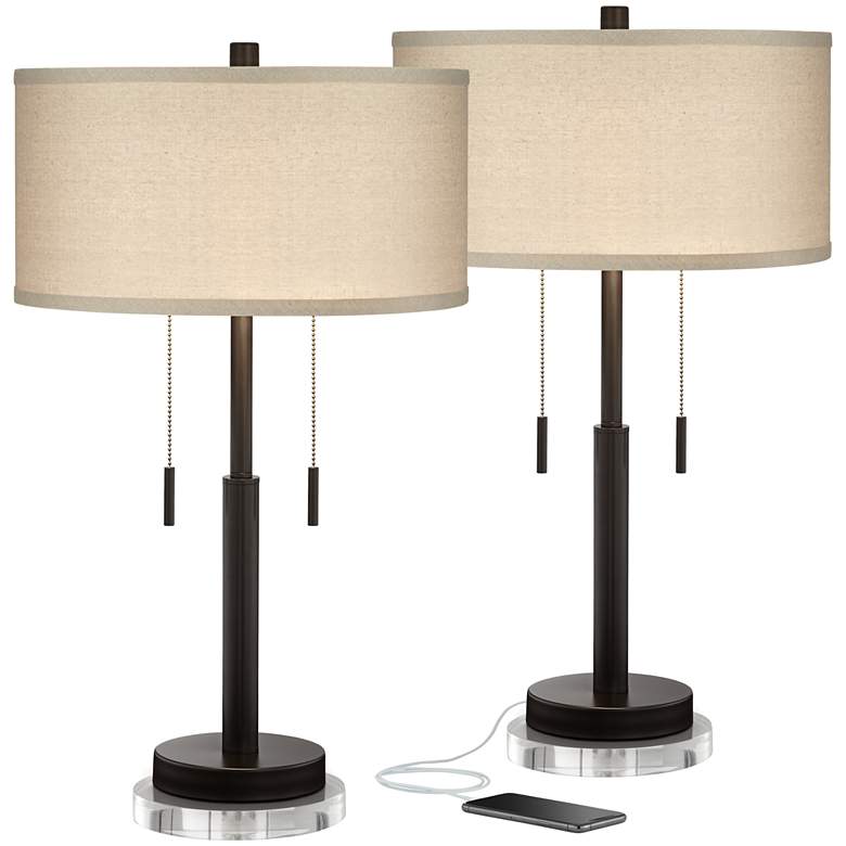 Image 1 Franklin Iron Works Bernie 26 inch Bronze USB Lamps with Acrylic Risers