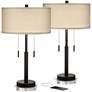 1_Franklin Iron Works Bernie 26" Bronze USB Lamps with Acrylic Risers