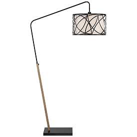 Image3 of Franklin Iron Works Bramble 71" Black with Faux Wood Modern Arc Lamp