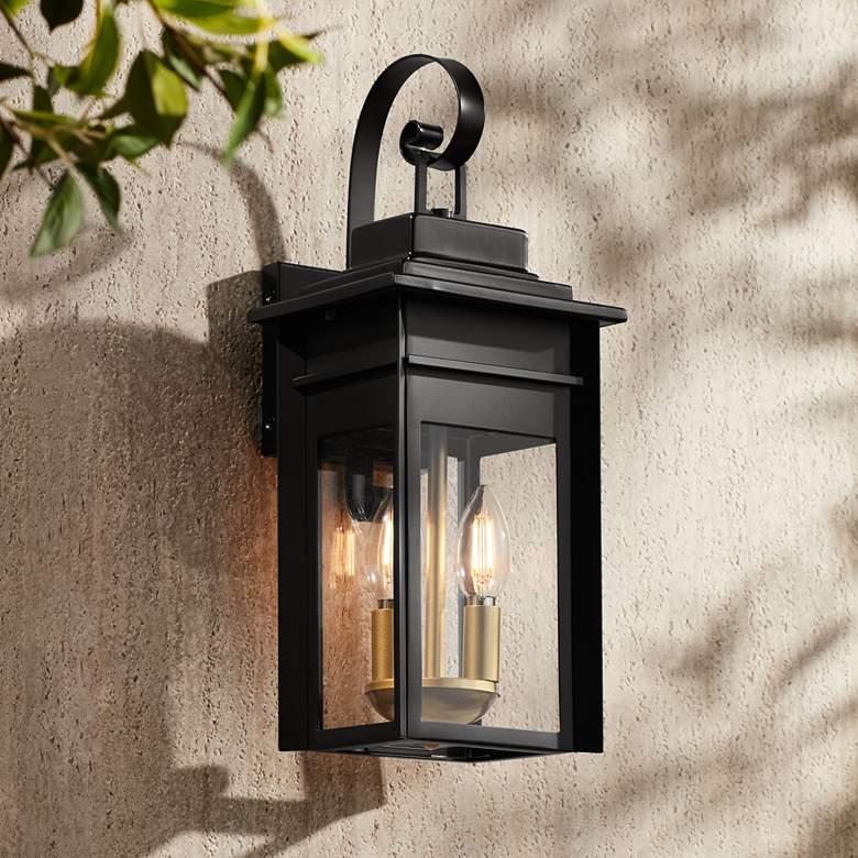 Image 1 Franklin Iron Works Bransford 17 inch High Black-Brass Outdoor Wall Light