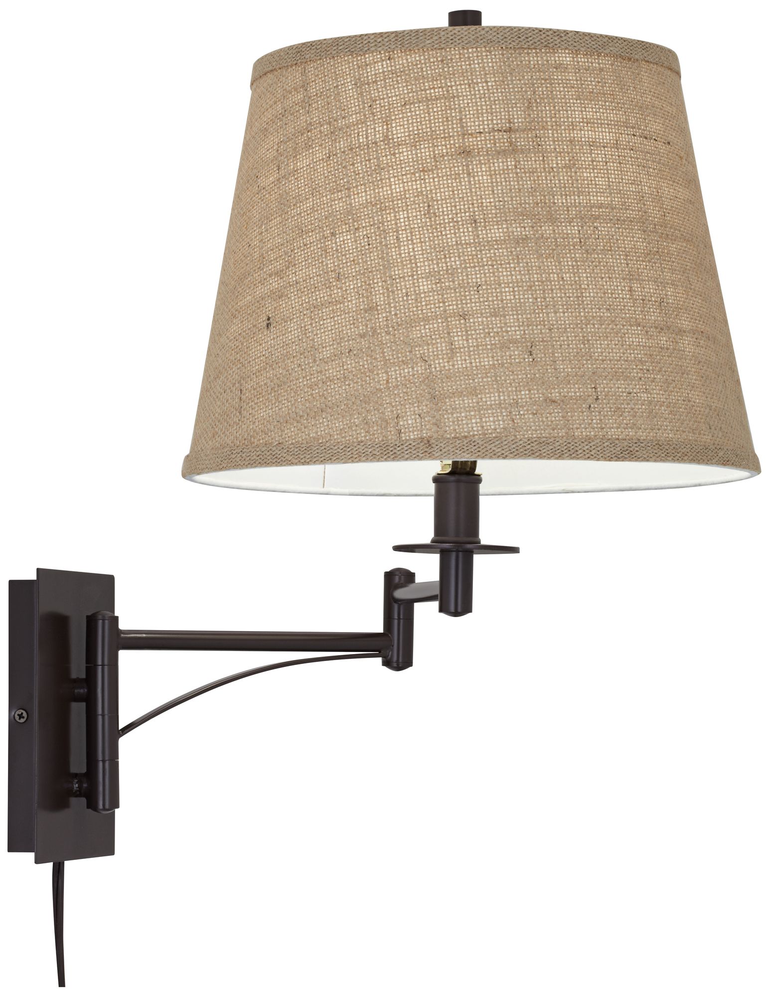 Franklin Iron Works Brinly Burlap and Brown Plug-In Swing Arm Wall Lamp