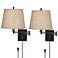 Franklin Iron Works Brinly Burlap Plug-In Swing Arm Wall Lamps Set of 2