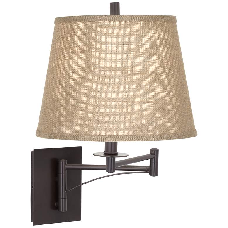 Image 4 Franklin Iron Works Brinly Burlap Plug-In Swing Arm Wall Lamps Set of 2 more views