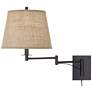Franklin Iron Works Brinly Burlap Plug-In Swing Arm Wall Lamps Set of 2