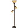 Franklin Iron Works Bronze and Champagne Glass Torchiere Floor Lamp