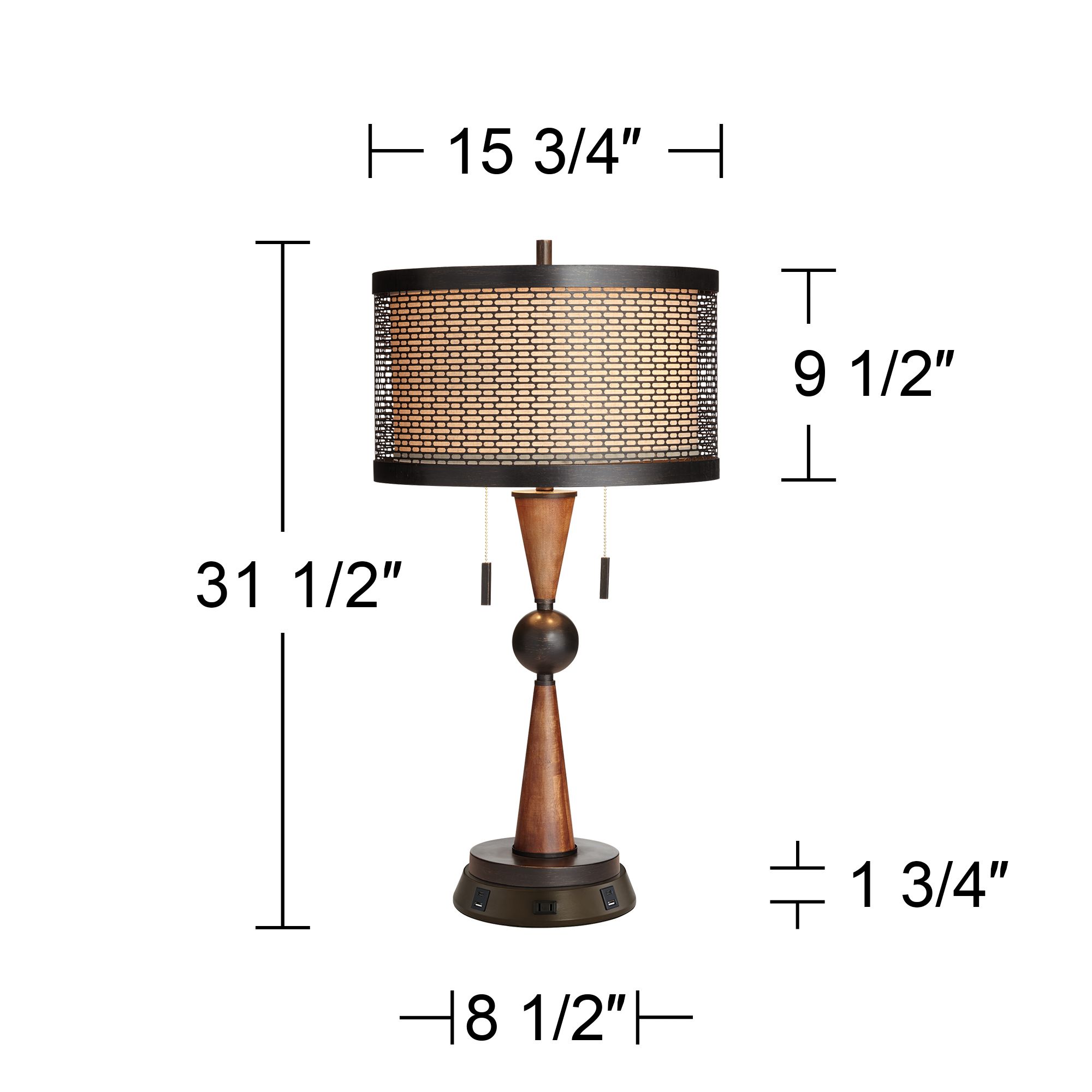 Franklin Iron Works Bronze and Cherry Table Lamp with USB Workstation Base