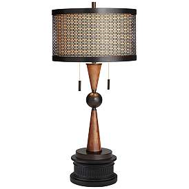 Image1 of Franklin Iron Works Bronze and Cherry Wood 2-Light Table Lamp with Riser