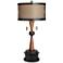 Franklin Iron Works Bronze and Cherry Wood 2-Light Table Lamp with Riser