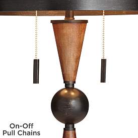 Image4 of Franklin Iron Works Bronze and Cherry Wood 2-Light Table Lamp with Riser more views