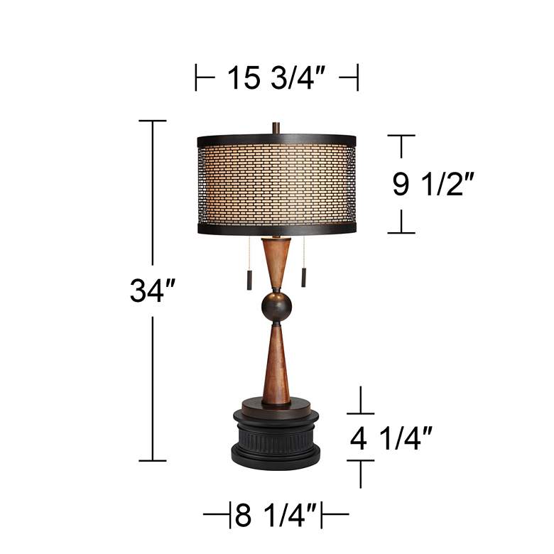 Image 6 Franklin Iron Works Bronze and Cherry Wood 2-Light Table Lamp with Riser more views