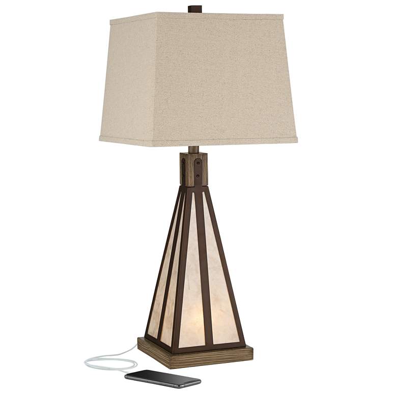 Franklin Iron Works Bronze and Mica Night Light Table Lamp with USB Port