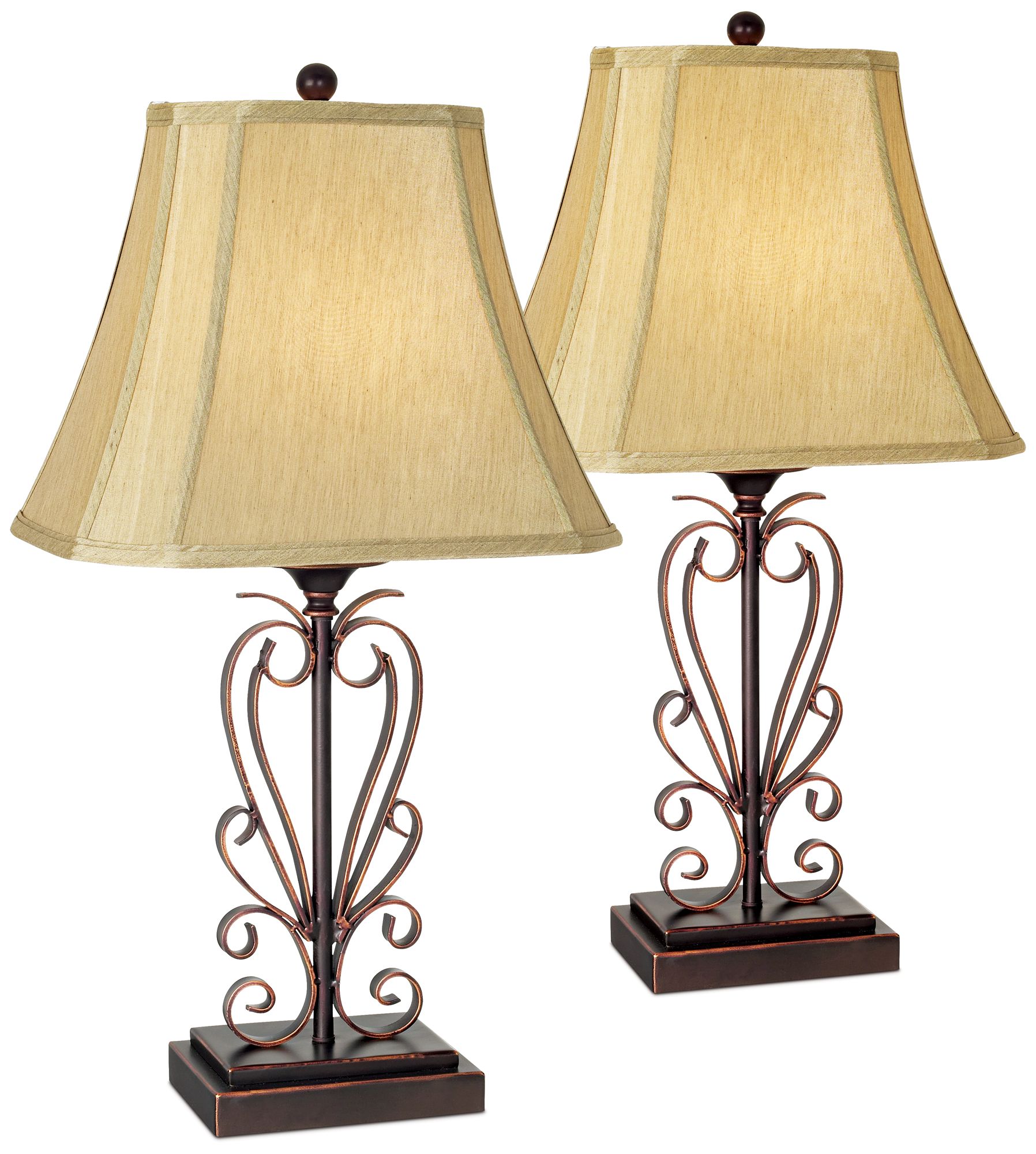 Franklin Iron Works Bronze Copper Scroll Lamps Set of 2 with Dimmers