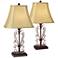 Franklin Iron Works Bronze Copper Scroll Lamps Set of 2 with Dimmers