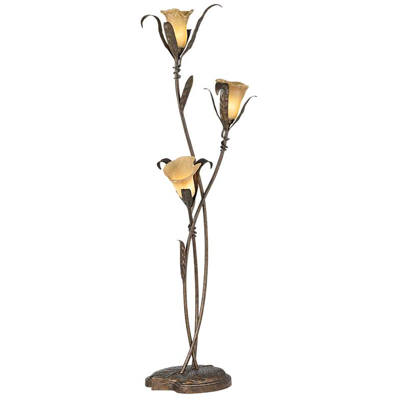 Image 2 Franklin Iron Works Bronze Gold Intertwined Lilies Floor Lamp w/ USB Dimmer