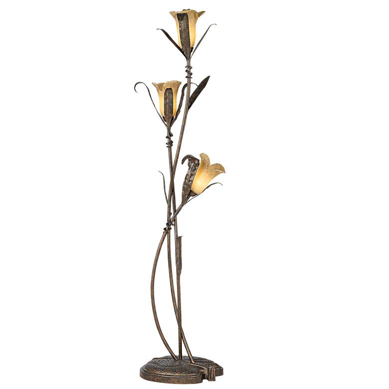 Image 7 Franklin Iron Works Bronze Gold Intertwined Lilies Floor Lamp w/ USB Dimmer more views