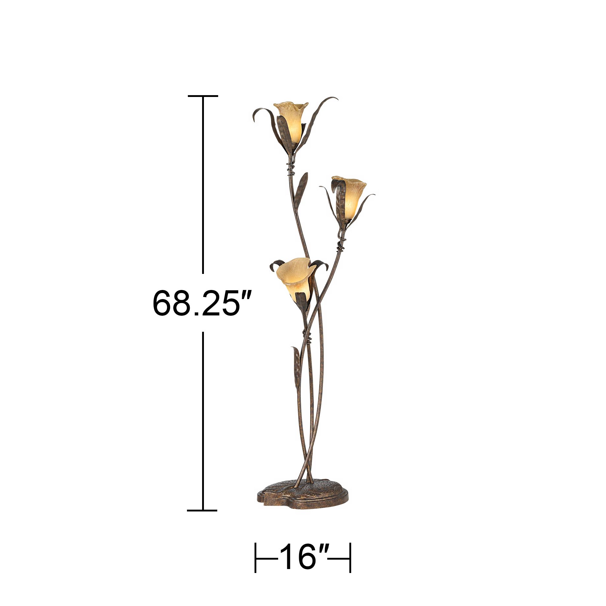 Franklin Iron Works Bronze Gold Intertwined Lilies Floor Lamp w/ USB Dimmer