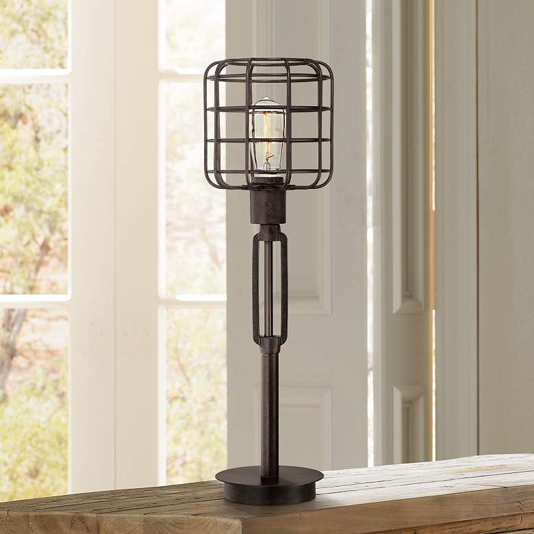 Franklin Iron Works Bronze Industrial Cage Accent Lamp